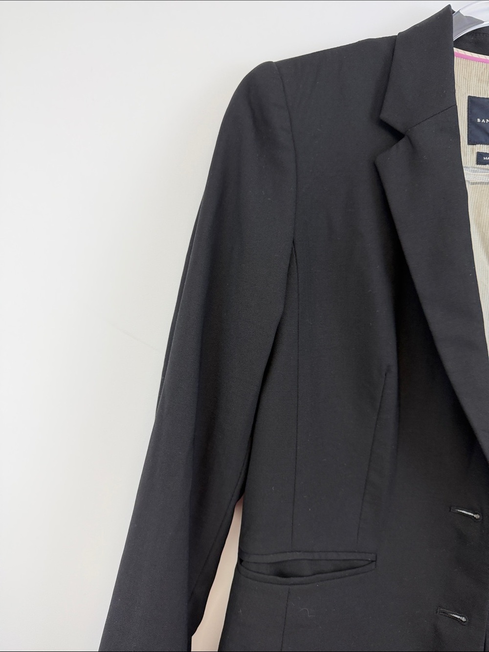 Banana Republic Black 98% Virgin Wool Two-Button Tailored Career Blazer 6 - Picture 5 of 8